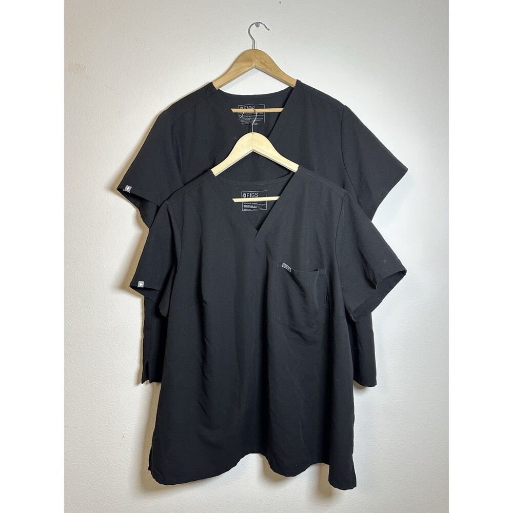 Figs Black V-Neck Short Sleeve Top